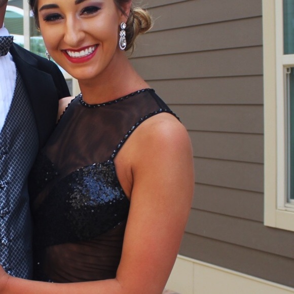 Black Sequen Mesh Cutout Prom dress - Picture 3 of 7